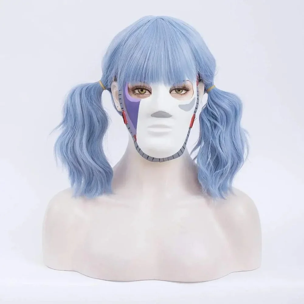 Light Blue Wavy Hair Wig with Bang